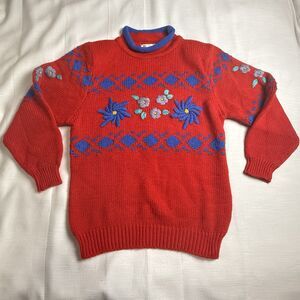 Vintage Western Connection Pullover Roll Neck Floral Knit Sweater Medium